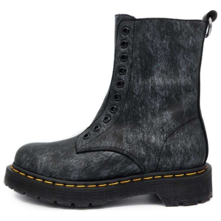 BEFFON BEFFON Top Grain Cow Leather Crew Combat Boots Women's Black