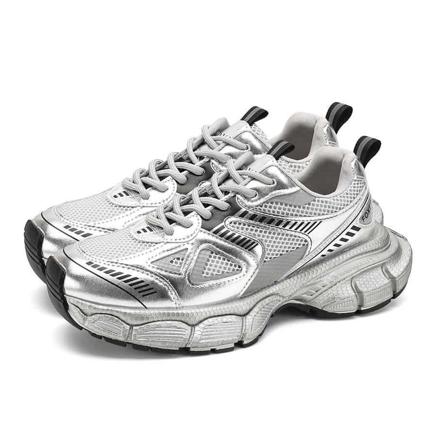 FOXER Slip Resistant Abrasion Resistant Slip Resistant Abrasion Resistant Low top Chunky Sneakers Women's Silver/Gray