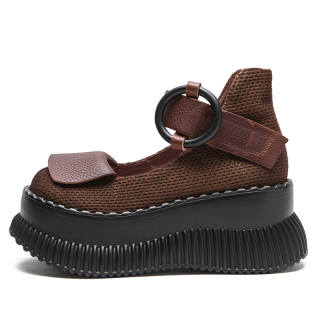 JIEZHOU Top Grain Cow Leather Platform Mary Jane Shoes 7cm Women's