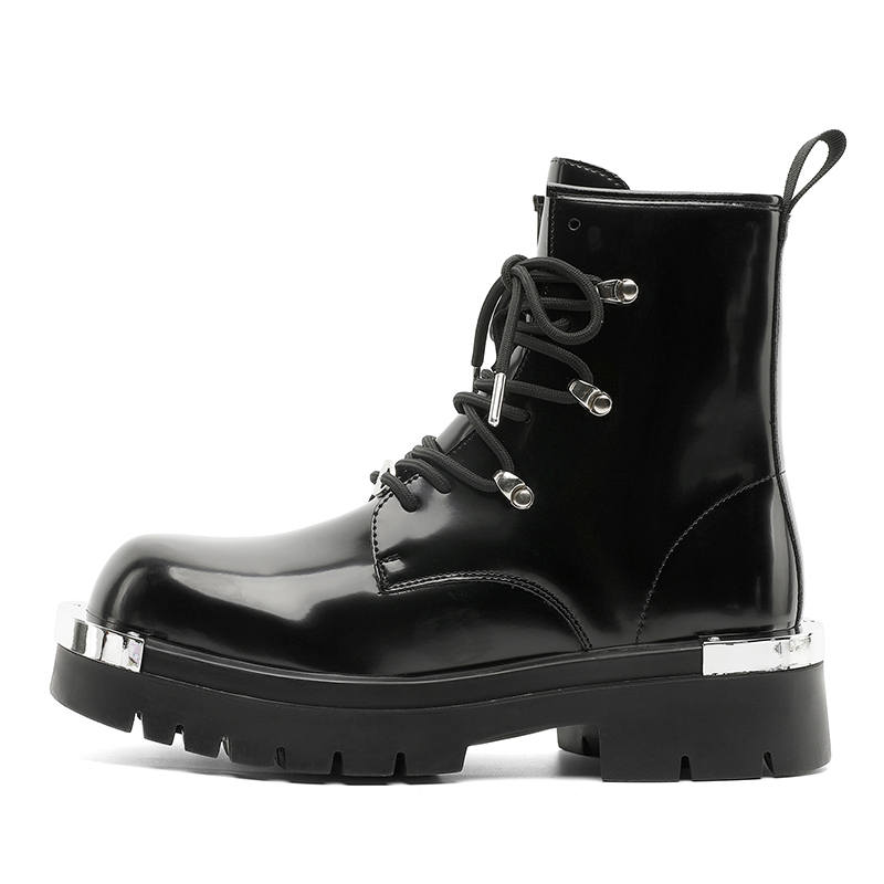 Dounkol Get Cool Microfiber Leather Short Combat Boots Men's Black Patent Leather