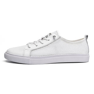 CKVUSAMG Cow Leather Low top Skateboard Shoes Unisex White