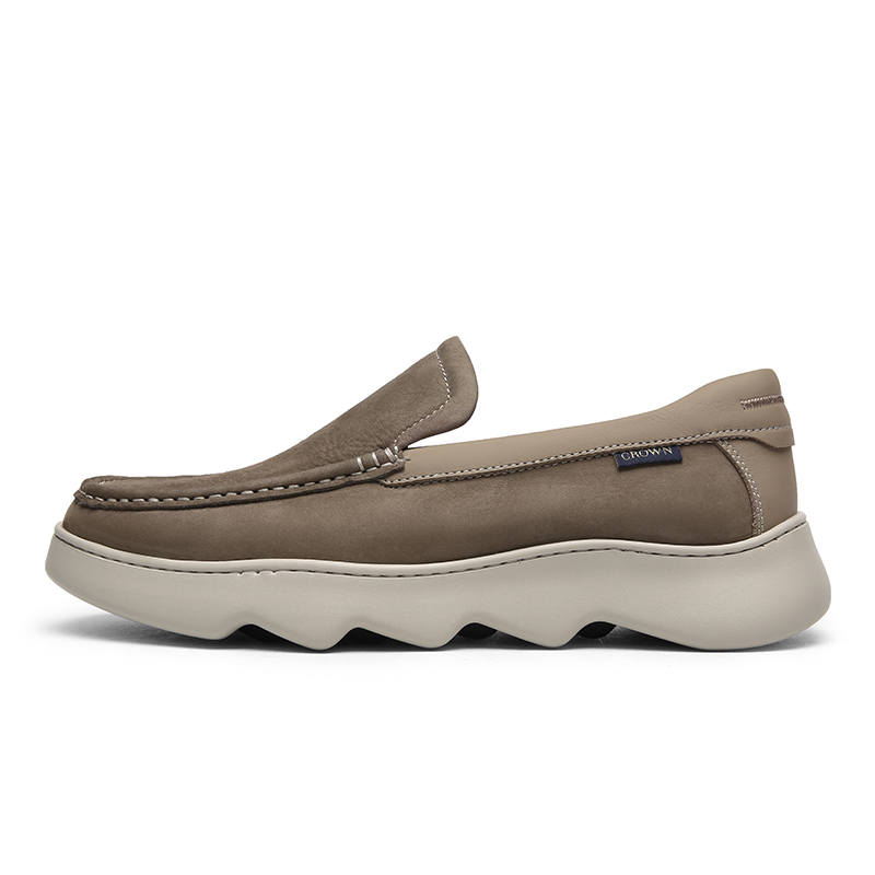 CROWN CROWN Casual Leather Shoes Men's Low Top Gray