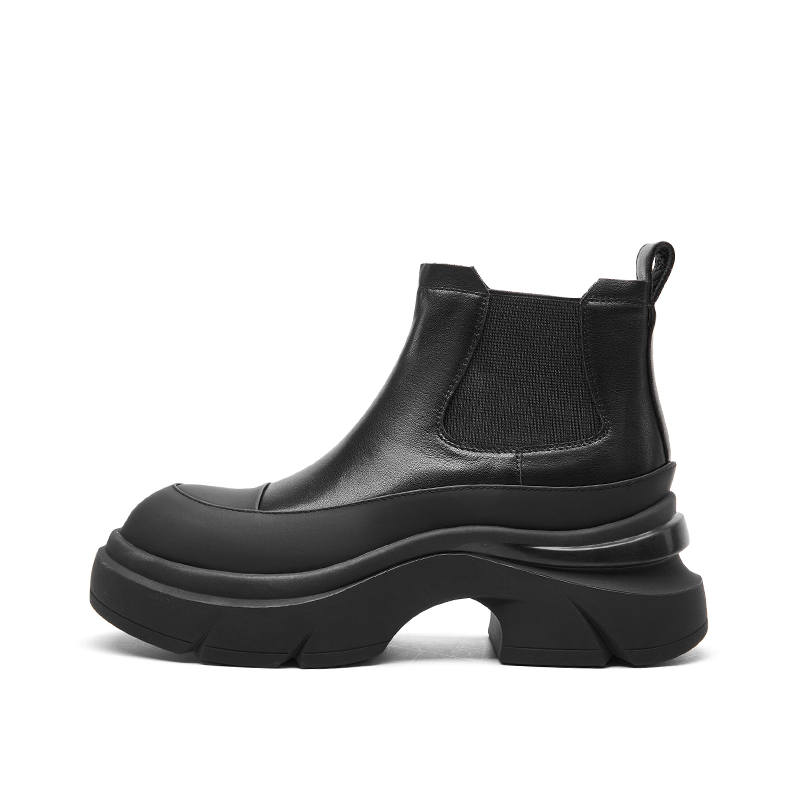 CHERYKALLY Top Grain Cow Leather Short Chelsea Boots 6CM Women's