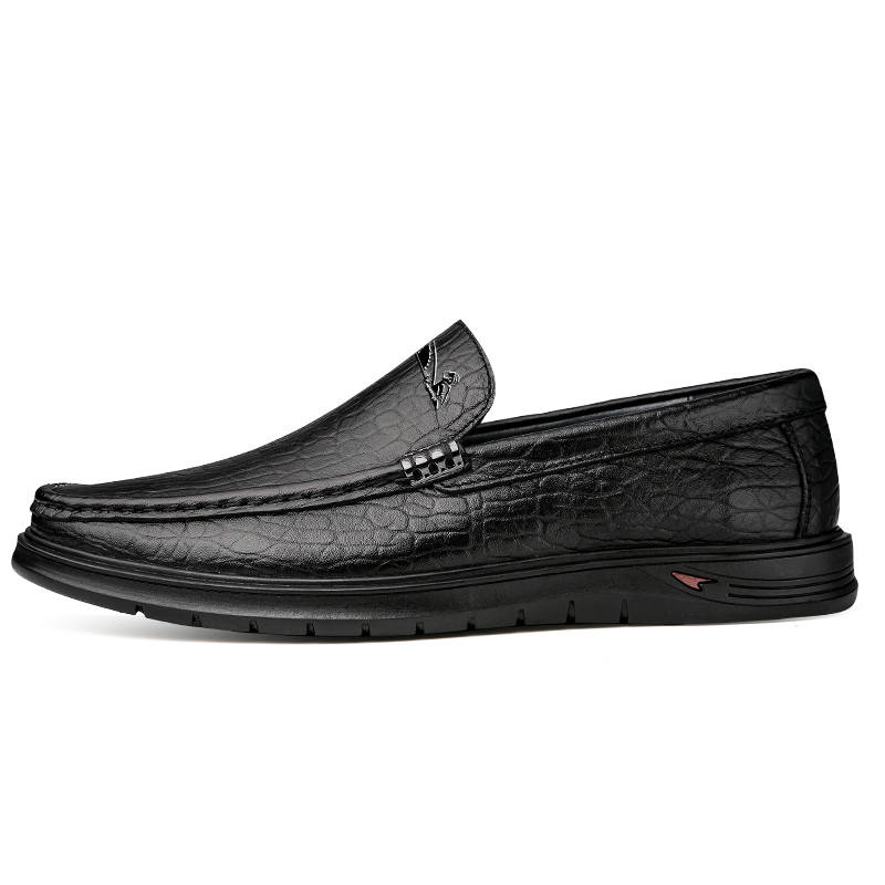 YINGLUNQISHI Top Grain Cow Leather Casual Shoes Men's Black