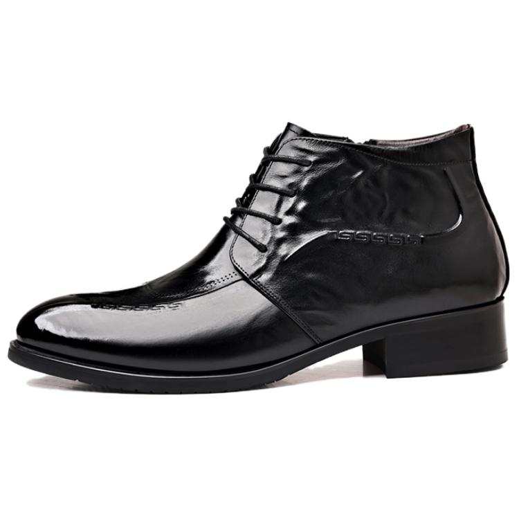 XIAOTOULANG Top Grain Cow Leather British High Top Business Fleece Lined Thermal Cotton Boots Ankle Boots Men's Black