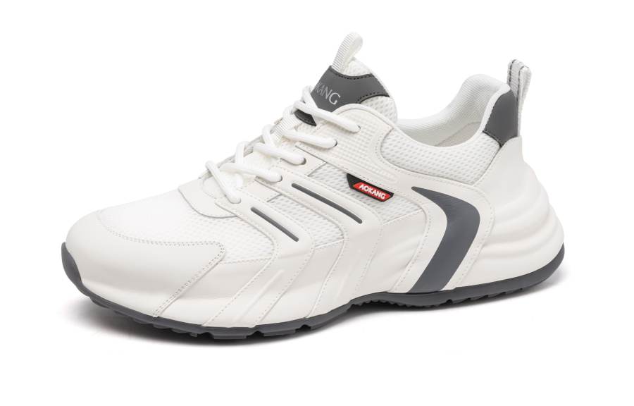 AOKANG Cow Leather Low top Casual Shoes Men's White Gray
