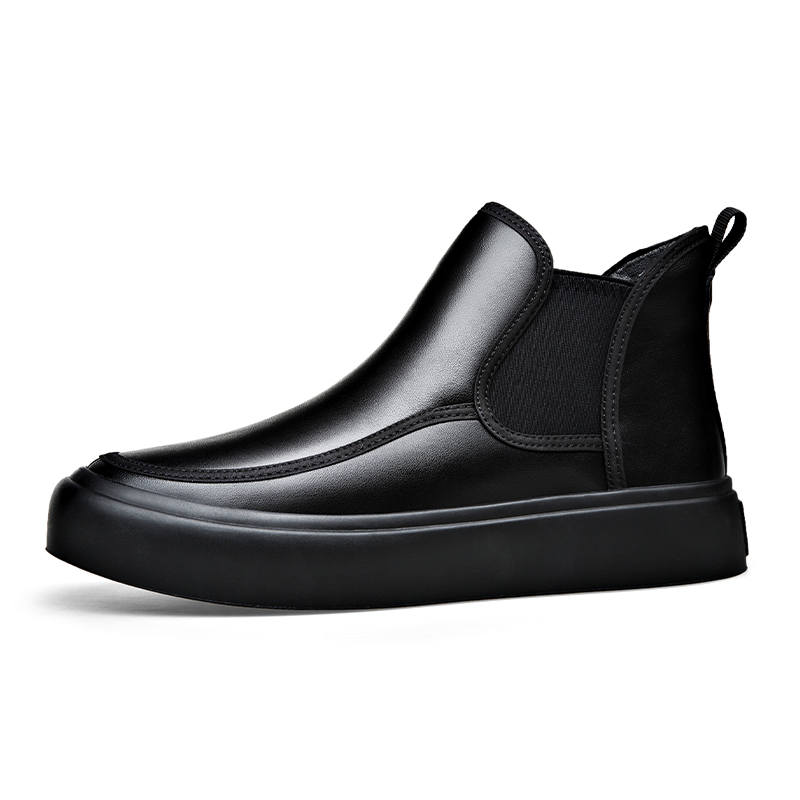 LUOMENG LUOMENG Cow Split Leather Short Chelsea Boots Men's Black