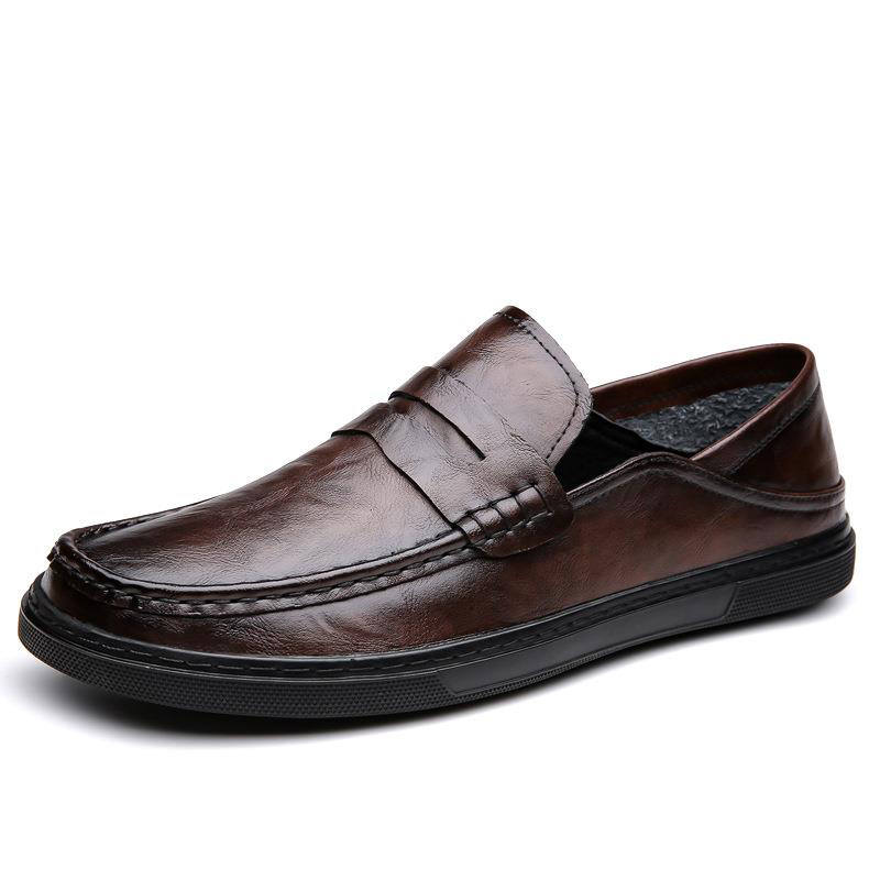 SENJIALUO Casual Leather Shoes Men's Low Top Black