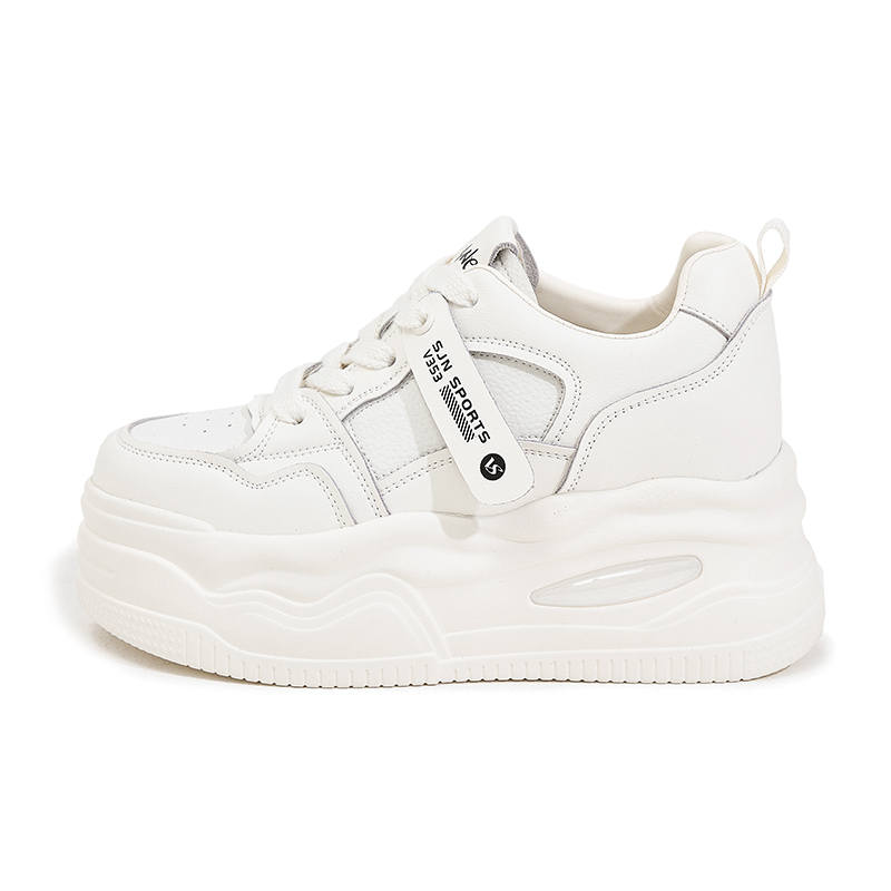 MILANLIANGE Cow Split Leather Slip Resistant Cushioning Height Increasing Low top Skateboard Shoes Women's