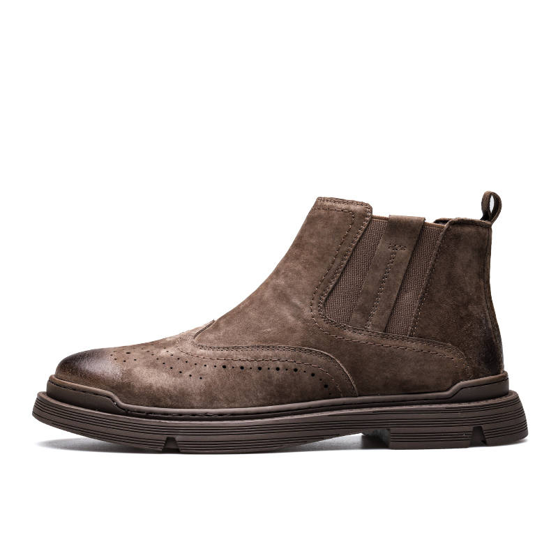 YILICHUANZHANG Synthetic Leather Fashion Trend Short Chelsea Boots Men's Brown