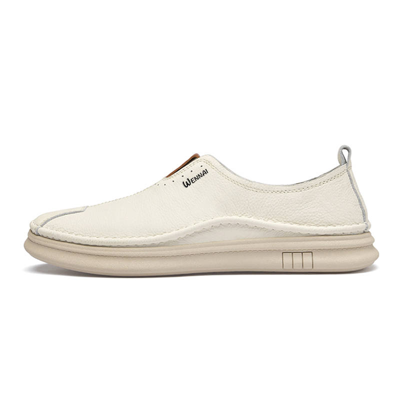 WENNAI Top Grain Cow Leather Casual Shoes Men's Ecru