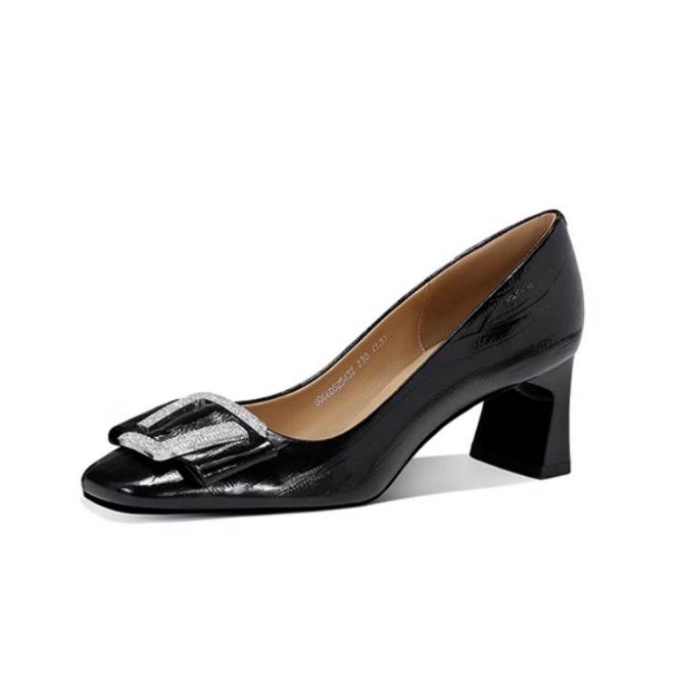 JESSICA SOPHIA Top Grain Cow Leather Chunky Heel High Heels Women's