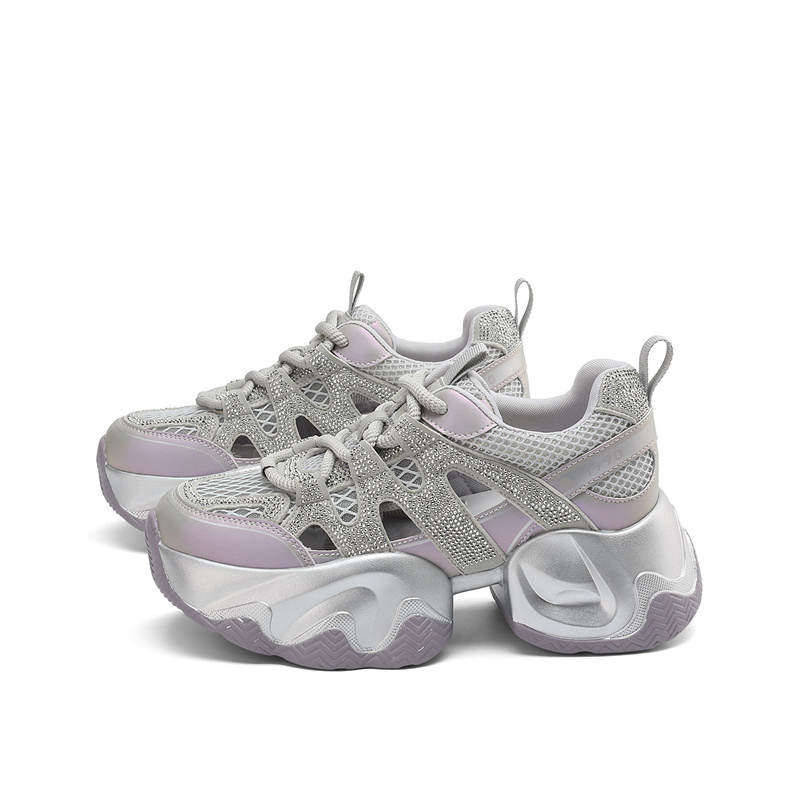 DAPHNE Textile, Artificial Leather Breathable Height Increasing Low top Chunky Sneakers Women's
