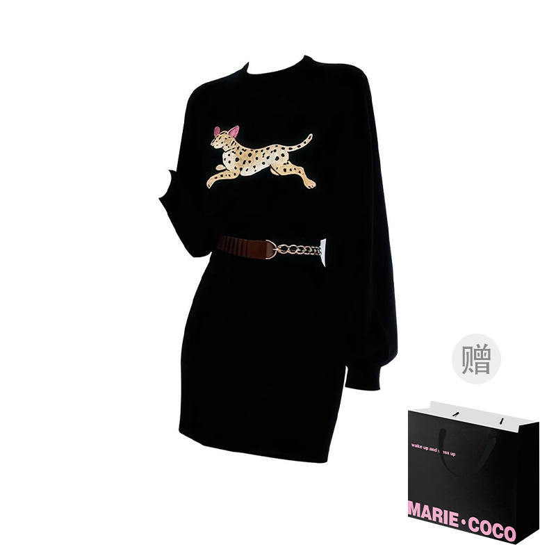 MARIE·COCO Long Sleeved Dresses Women's Long Sleeved Dress With Belt Crew Neck Moderate Short