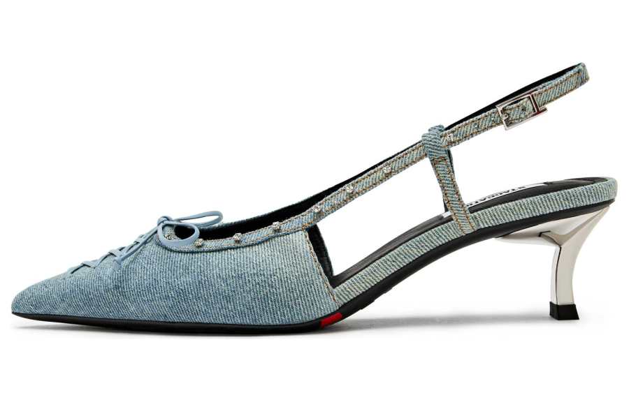 Staccato Diva High Heels Fabric Flared Heel High Heels 6CM Women's Blue