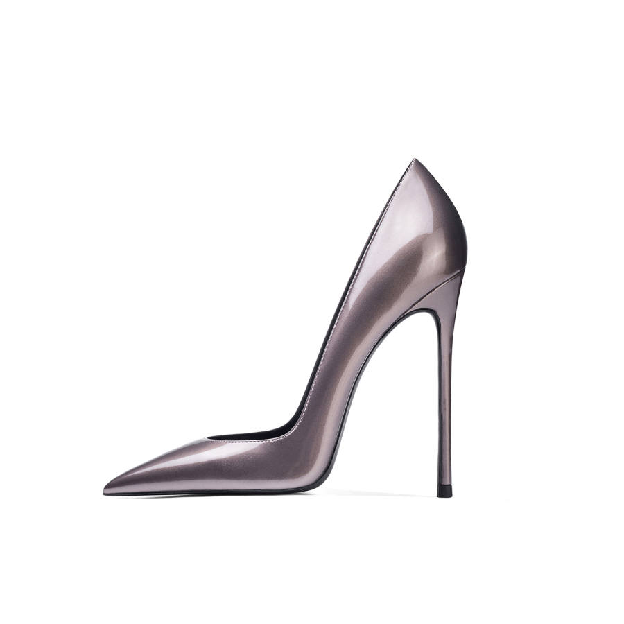 Ganxiaojie Patent Leather Slim Heel High Heels Women's Gray