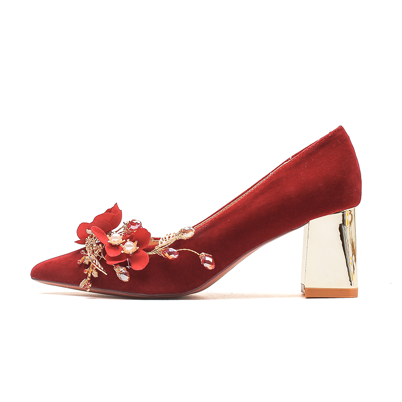QITUMAUL Suede Chunky Heel High Heels 6.5cm Women's Red