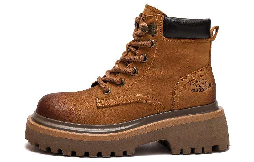 JIEZHOU Top Grain Cow Leather Short Combat Boots 6cm Women's