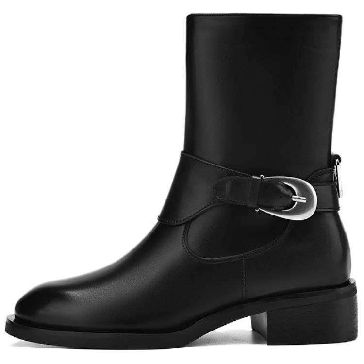 Rosa Bianca Top Grain Cow Leather Ankle Boots 4cm Women's Black
