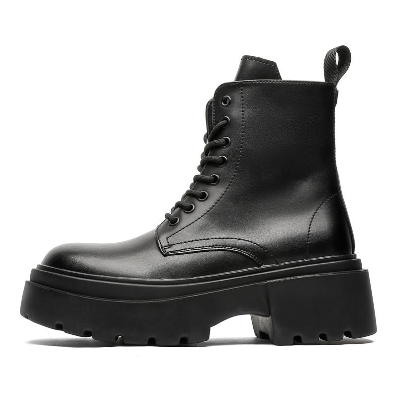 CHILANG CHILANG PU Short Mid Calf Combat Boots Men's Black