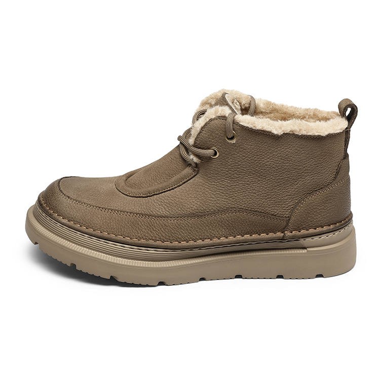 GOLDLION Top Grain Cow Leather Fleece Lined Minimalist Style Versatile Soft Short Snow Boots Men's