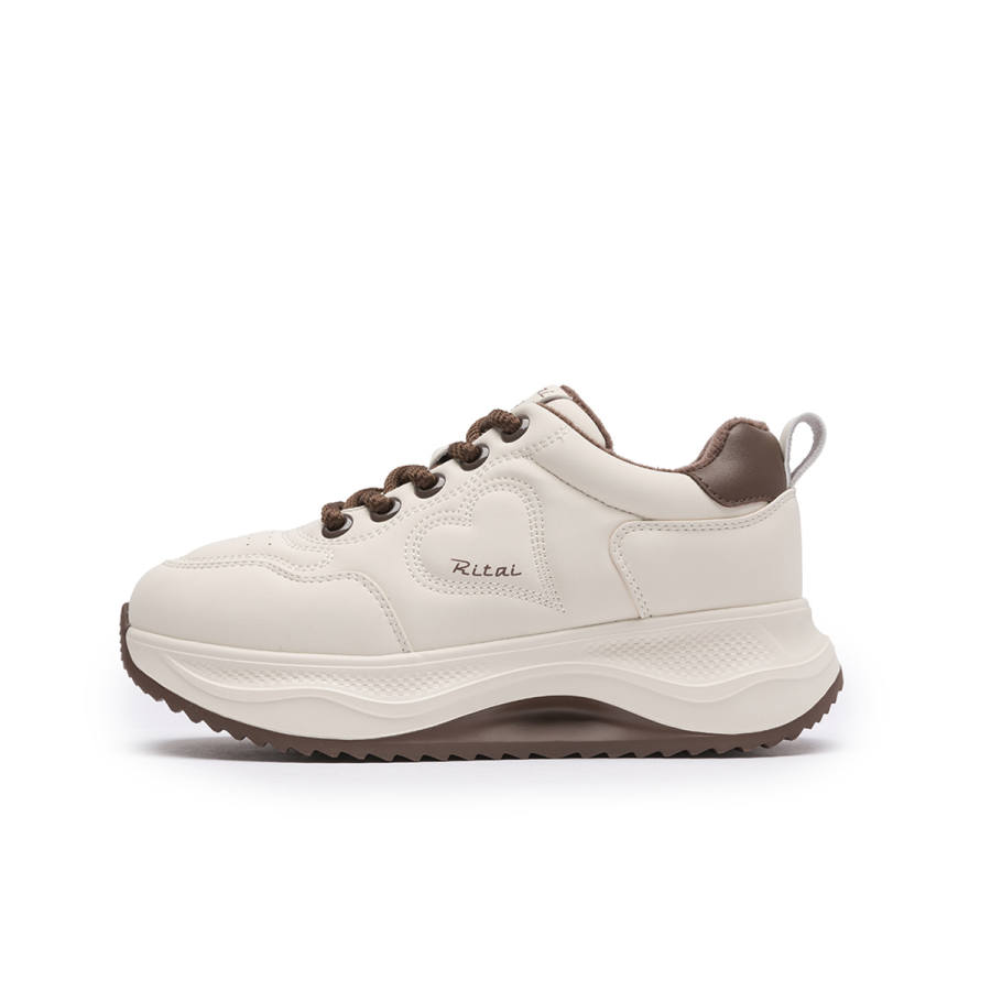 RITAI Petite, Height Increasing 5cm Fleece Lined Thermal, Platform, Sports Casual Shoes Women's Beige Brown