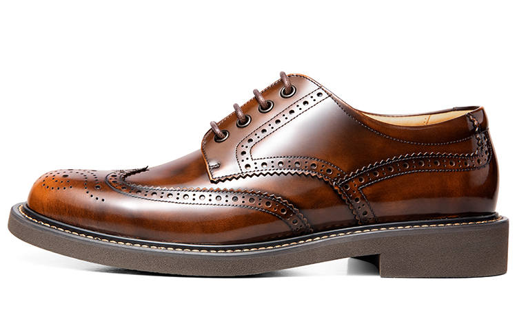 THOM WILLS British Business Casual Calfskin Derby Shoes, Old Money Style Dress Shoes Men's Yellow Brown Polished