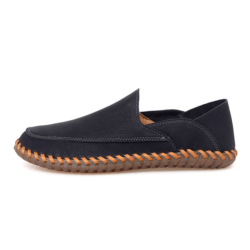 WENNAI Casual Leather Shoes Men's Low Top Black