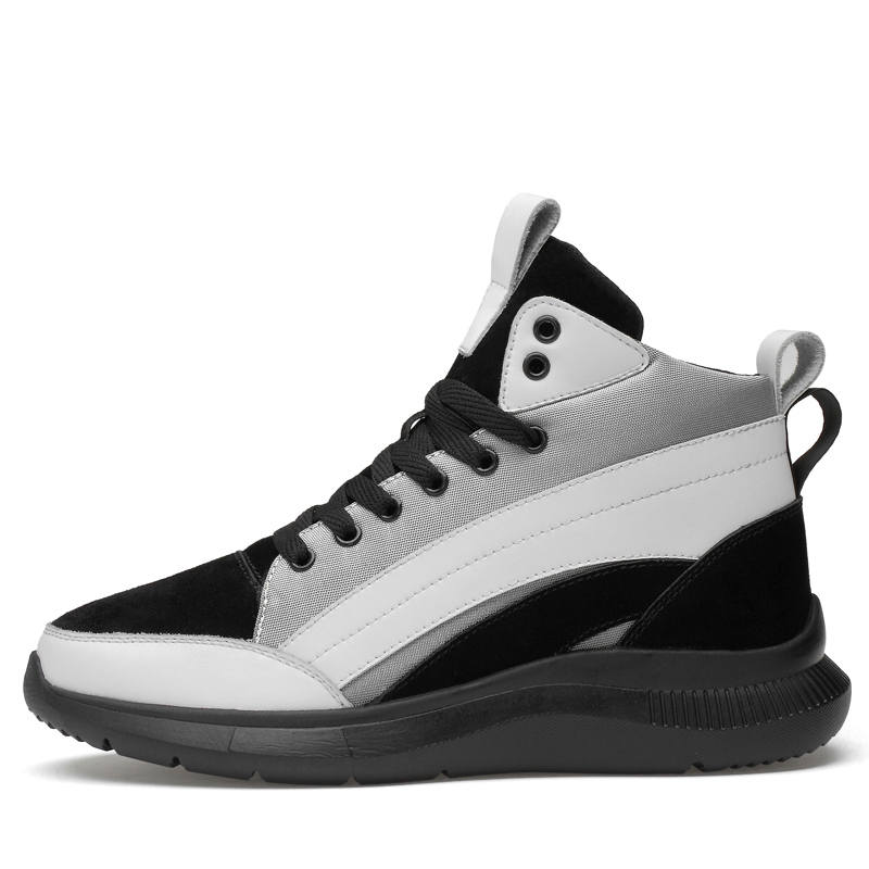 Mansion Bull Cow Split Leather Cushioning Height Increasing High top Running Shoes Men's