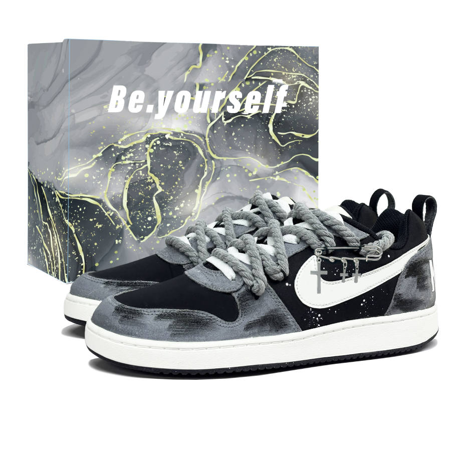 Nike Nike Court Borough Embroidery Color Letters Abrasion Resistant Balance Low top Skateboard Shoes Men's Black Gray