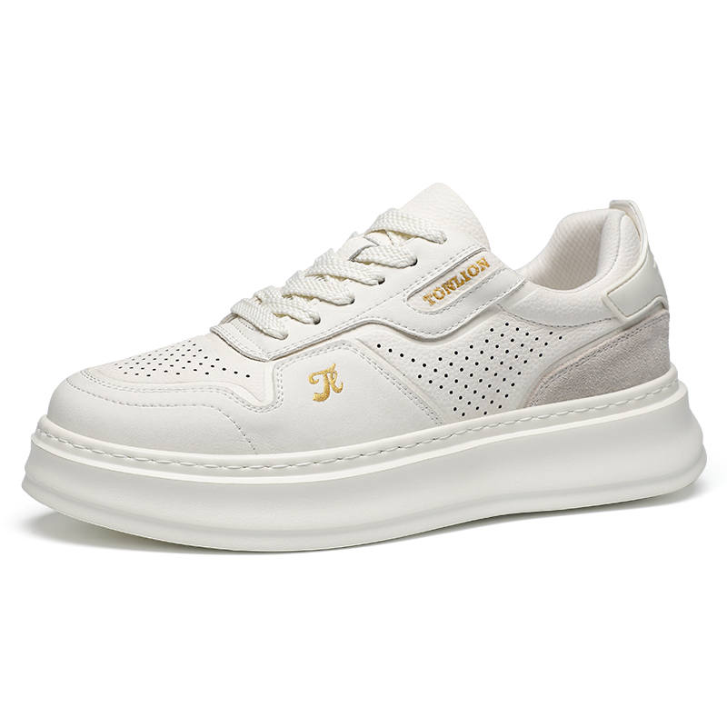 Tonlion Cow Split Leather Low top Skateboard Shoes Men's White