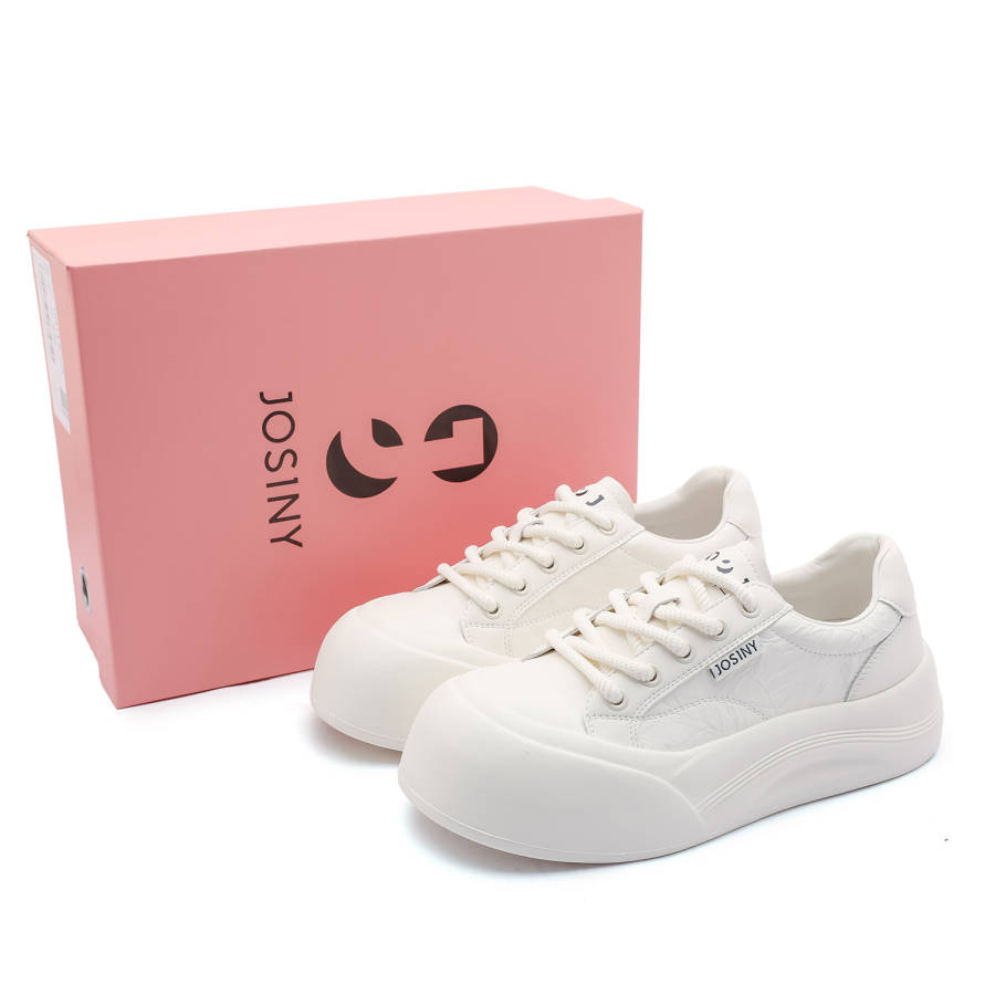 JOSINY Synthetic Leather Lightweight Low top Skateboard Shoes Women's Ecru