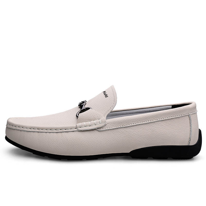 WENNAI Top Grain Cow Leather Casual Shoes Men's White