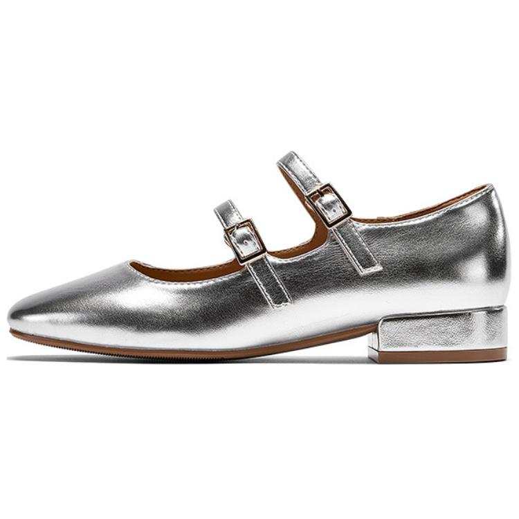 DAPHNE PU Synthetic Leather Chunky Heel Mary Jane Shoes 2cm Women's Silver