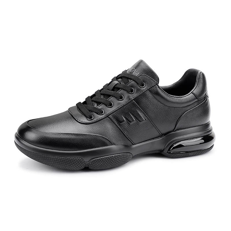 QIAONAI Top Grain Cow Leather Casual Shoes Men's Black