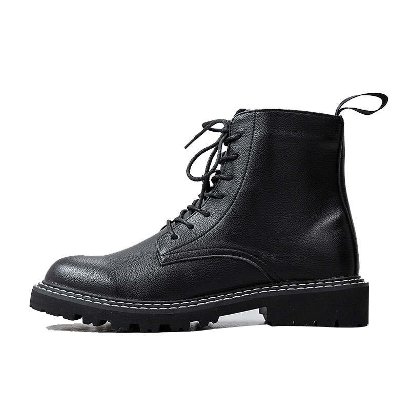KAQIAODI Microfiber Leather Short Mid Calf Combat Boots Men's Black