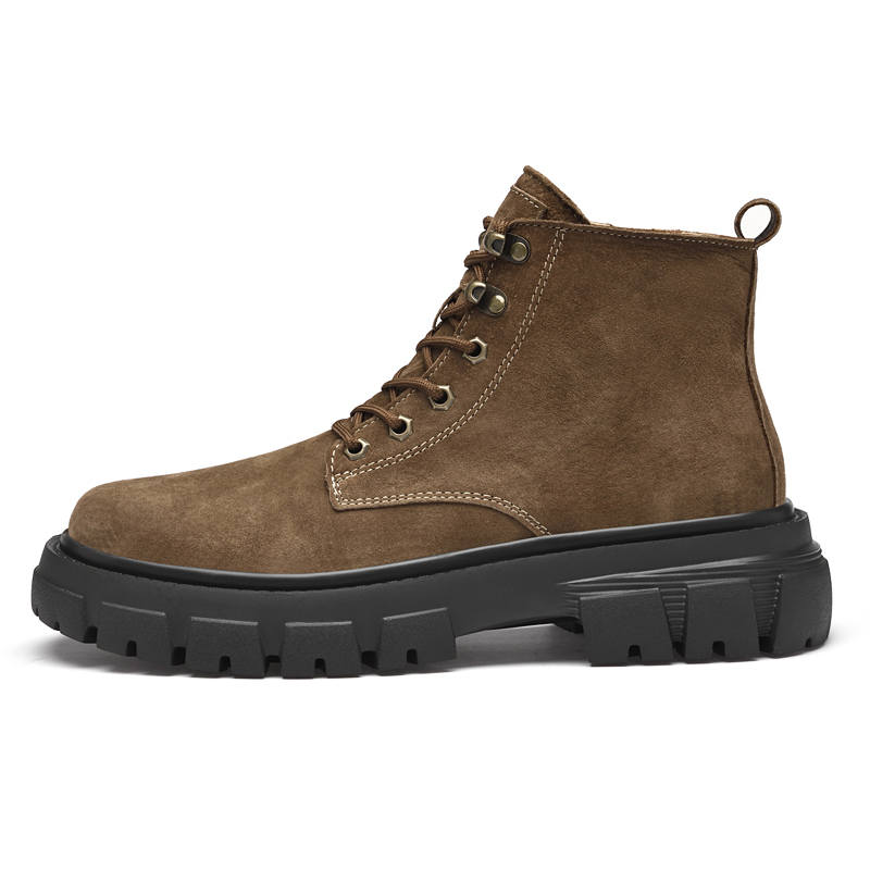 YINGLUNQISHI Top Grain Cow Leather Short Combat Boots Men's Khaki