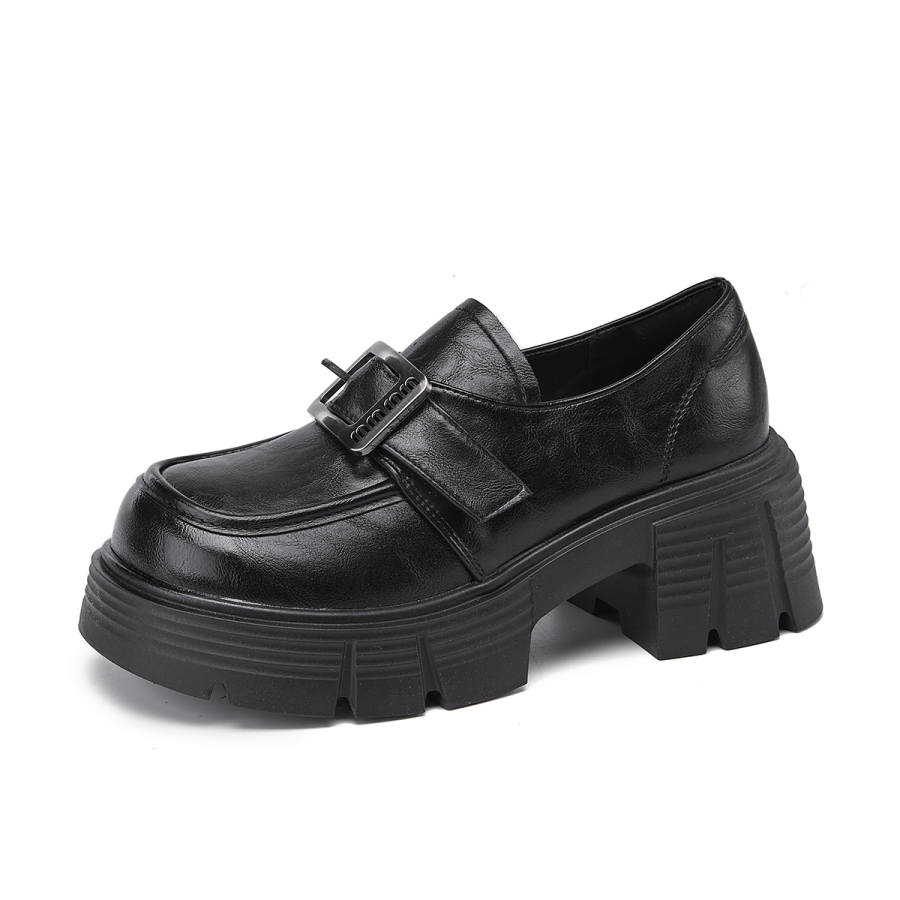 La Chapelle Commute Minimalist Design Synthetic Leather Casual Shoes Women's Black
