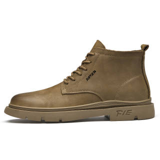 AIPSEN High Top Boots, Casual Top Grain Cow Leather Short Combat Boots Men's