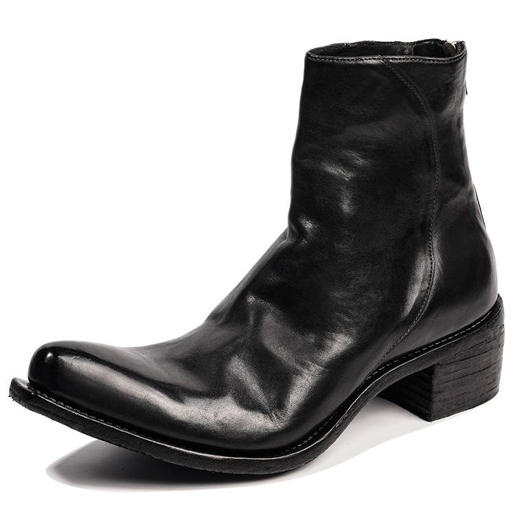 Dreambox Dreambo Horse Leather Ankle Boots 5.5cm Men's Black