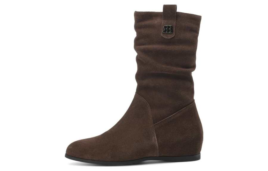 BOERDIQI Slouchy Boots Cow Suede Fashion Versatile Flat Matte Fleece Lined Hidden Wedge Ankle Boots 4cm Women's Black