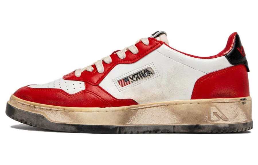 AUTRY Leather Low top Skateboard Shoes Men's Red White