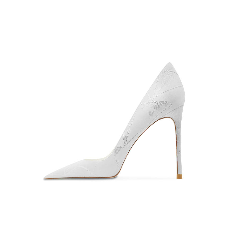 CHUYANG Bamboo White Slim Heel High Heels Women's Bamboo Leaf White