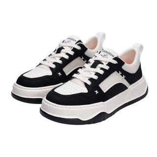 DENIERSEN Leather Cushioning Lightweight Breathable Height Increasing Low top Skateboard Shoes Men's