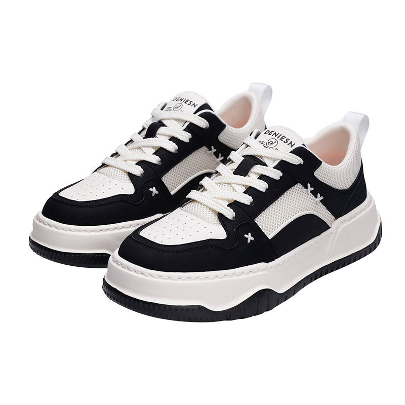 DENIERSEN Leather Cushioning Lightweight Breathable Height Increasing Low top Skateboard Shoes Men's