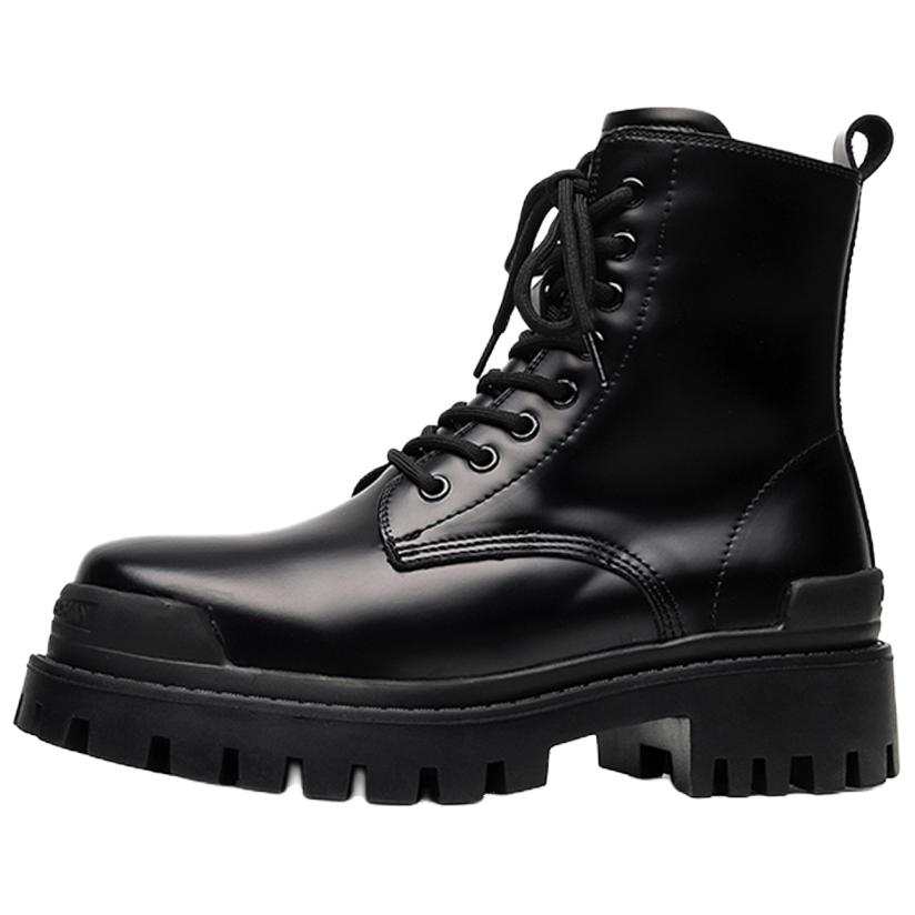 GZZ GZZ Microfiber Leather Short Mid Calf Combat Boots Men's