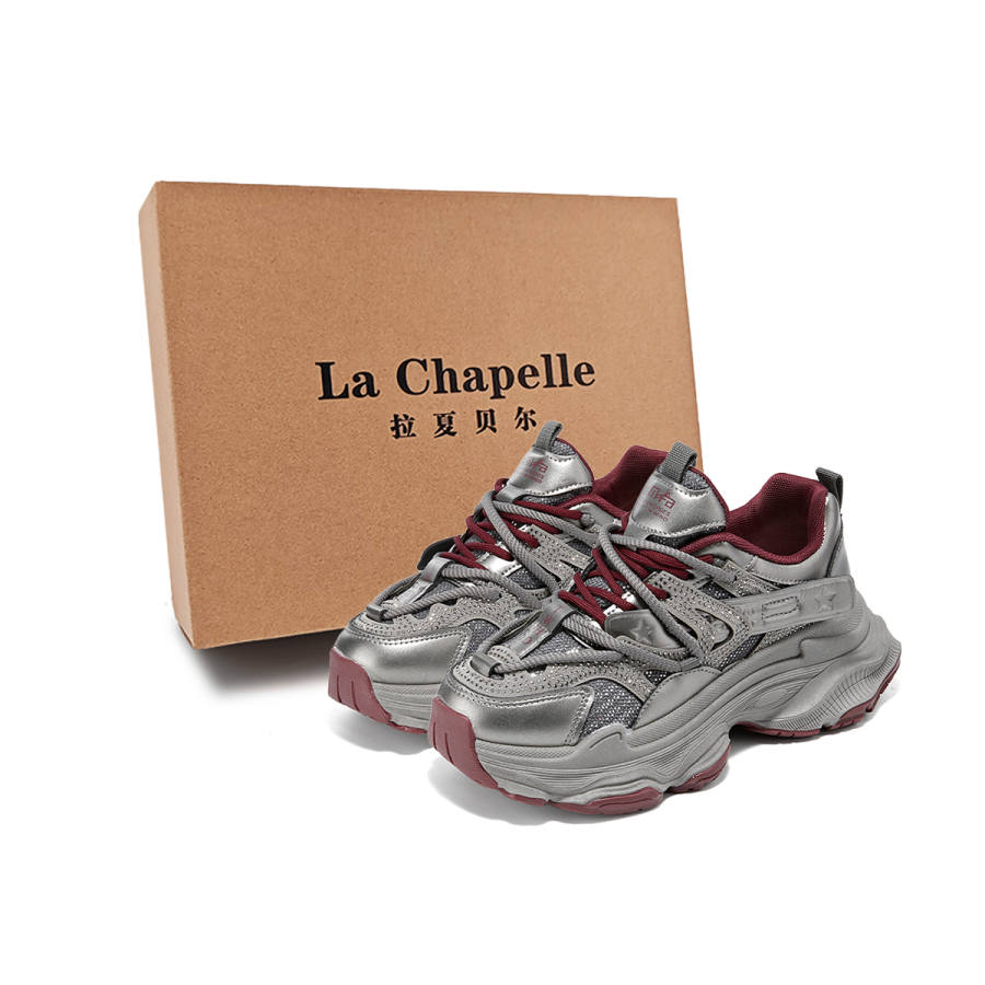 La Chapelle Urban-Chic Girlish Fashion Height Increasing Cushioning Wear-Resistant Low-Top Chunky Sneakers Women's Red