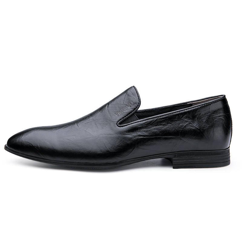 YIMINU Casual Leather Shoes Men's Low Top Black