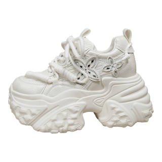 Forest Princess Textile, Synthetic Leather Breathable Low top Chunky Sneakers Women's White