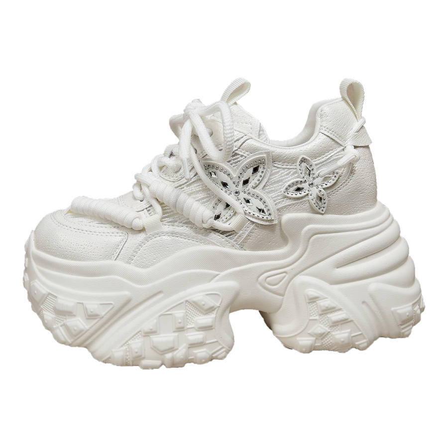 Forest Princess Textile, Synthetic Leather Breathable Low top Chunky Sneakers Women's White
